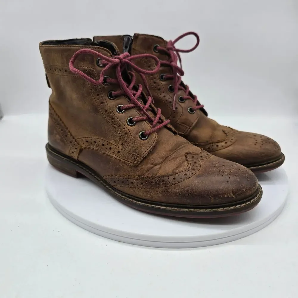 Vintage Steve Madden Hayzee Wingtip Brogue Brown Ankle Boots Size 7 Side Zip Y2K